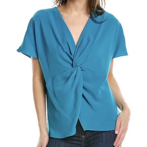 Trina Turk Merriman Twist Top Teal V-Neck Short Sleeve Top XS/S NWT - Picture 1 of 7